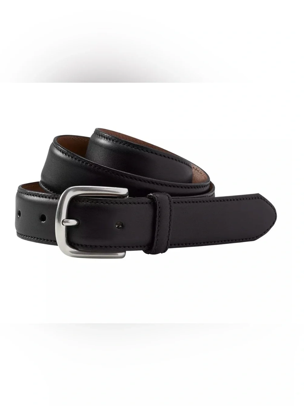 L.L. Bean Black Leather Belt with Brushed Silver Buckle